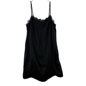 Hollister Black Satin Slip Dress Lingerie Intimates Goth Lace Trim Adjustable Sm